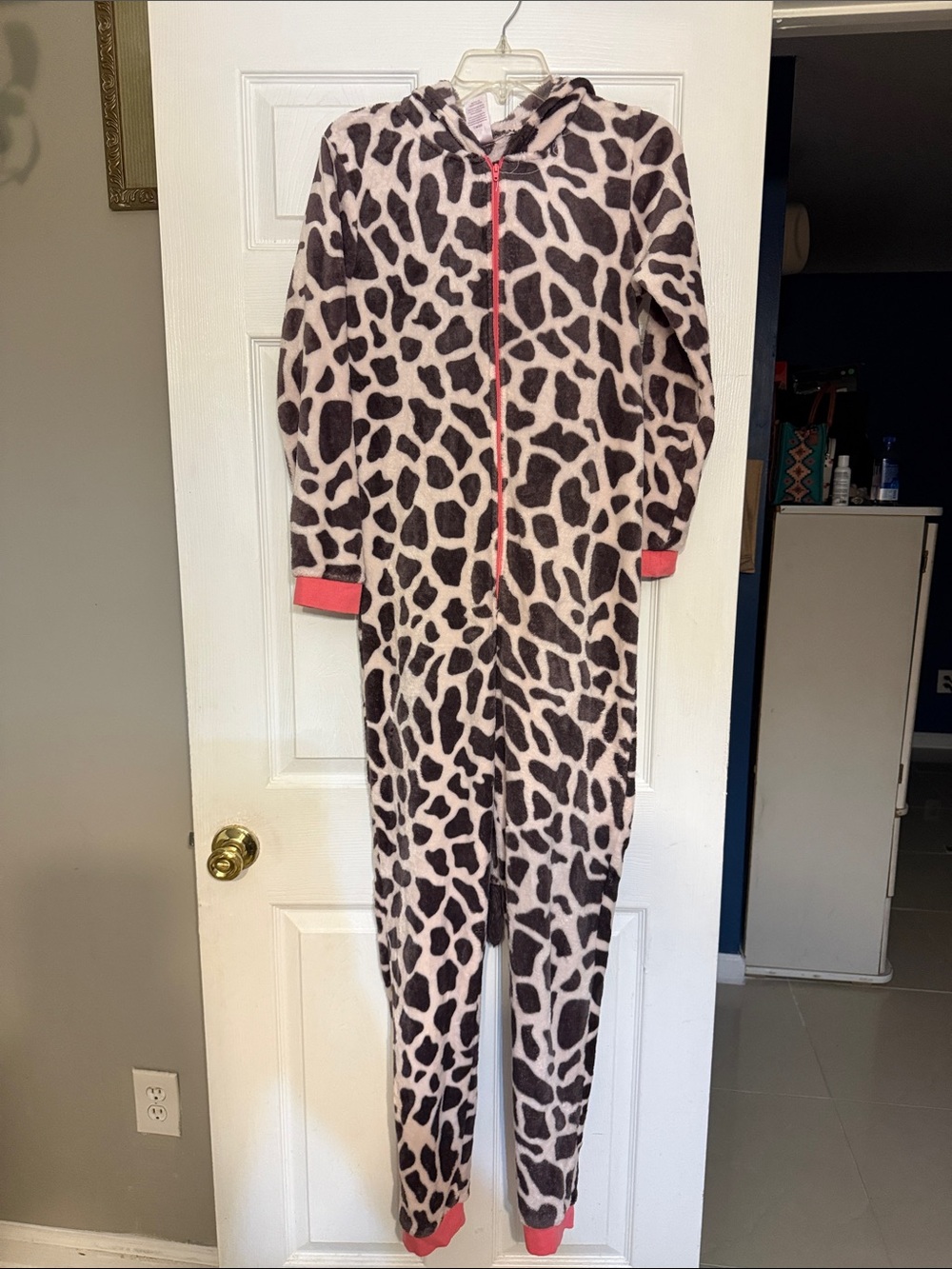 Carter's Pink and Black Leopard Print Hooded One-Piece Footie